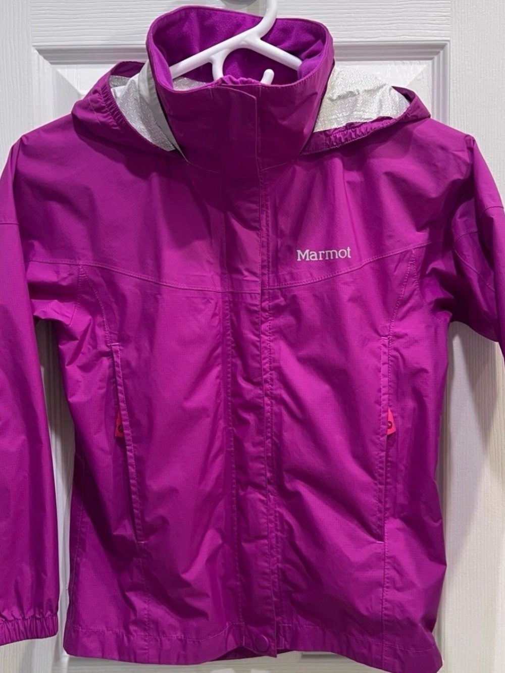 Marmot Kids Waterproof Hooded Rain Jacket - Magenta - Picture 3 of 12